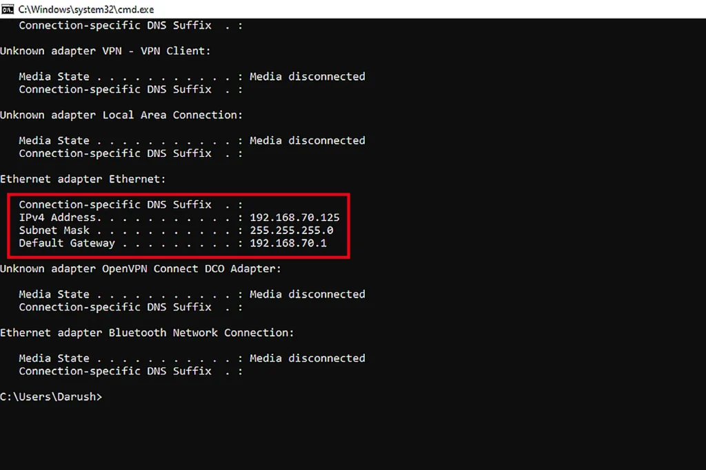 دستور Ipconfig در CMD ویندوز